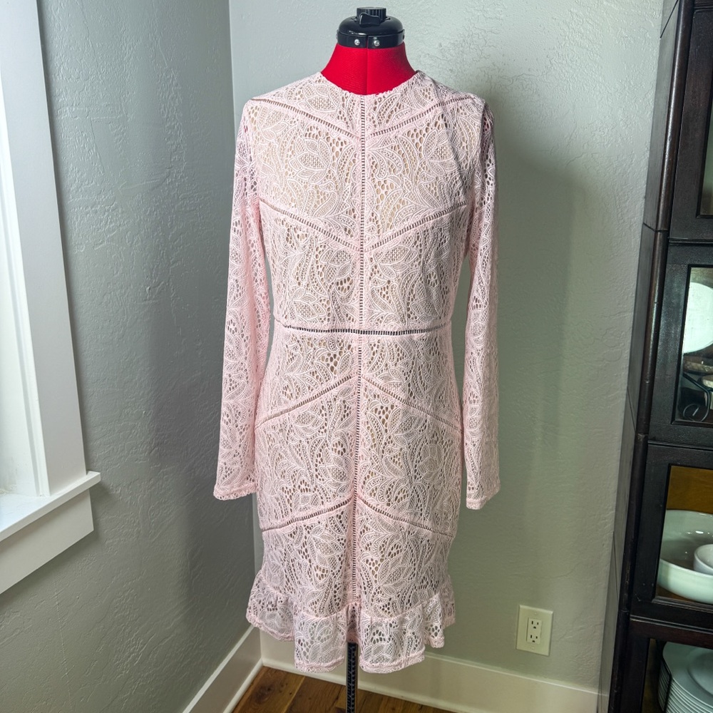 Bardot Sasha Lace Dress Baby Pink Long Sleeve Midi Dress NWT Size 10